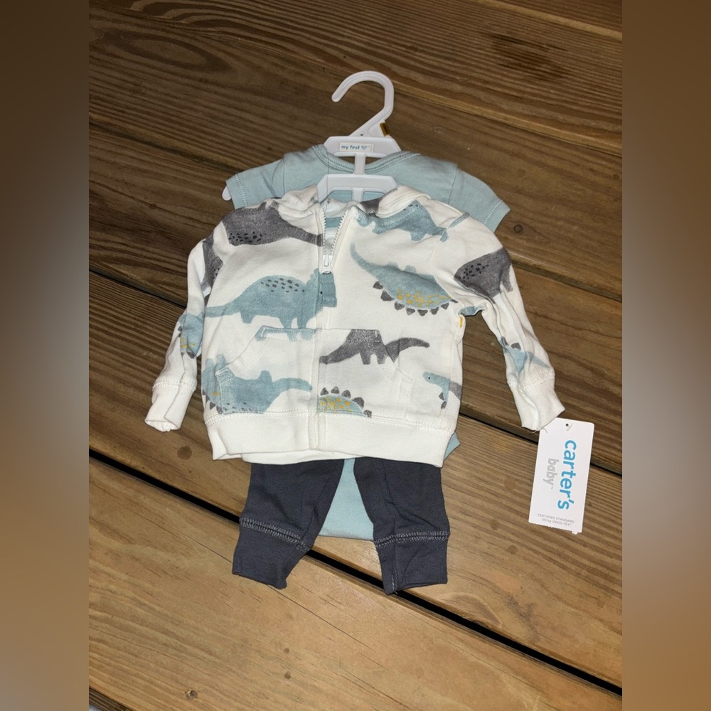 Carter's Dinosaur Print Baby Set in Blue and Gray
